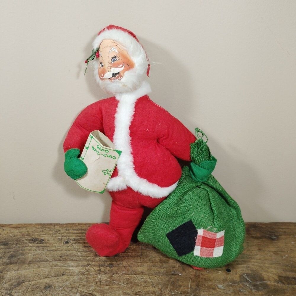 Vintage Annalee Santa Doll Good Boys and Girls List Green Santa Bag 1971 USA